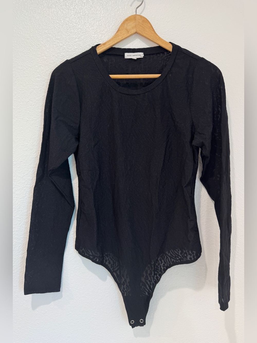Good American Sheer Burnout Leopard Lace Long Sleeve Layering Bodysuit Black XL